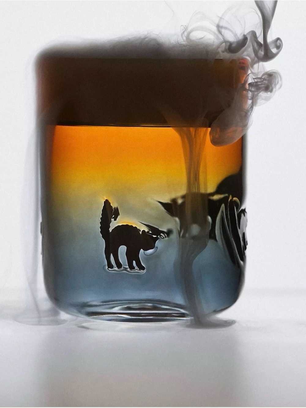Anthropologie Ombre Glass Tumbler with Black Cat Accent - Orange and Blue